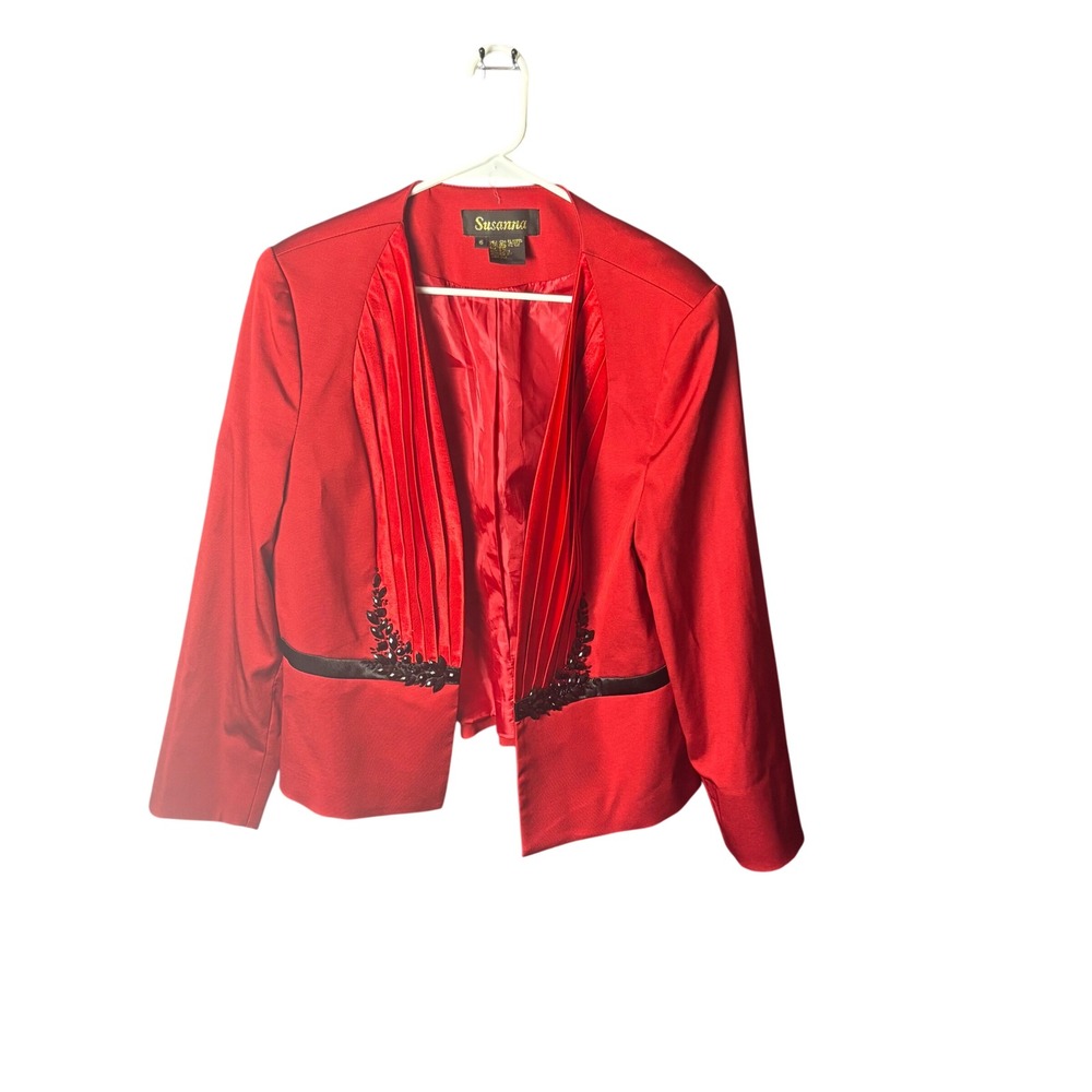 Susanna Blazer Jacket Womens 16 Red Beaded Pleated Evening‎ Formal Elegant